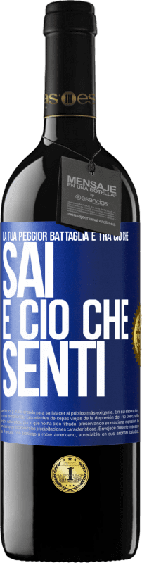 39,95 € Spedizione Gratuita | Vino rosso Edizione RED MBE Riserva La tua peggior battaglia è tra ciò che sai e ciò che senti Etichetta Blu. Etichetta personalizzabile Riserva 12 Mesi Raccogliere 2015 Tempranillo