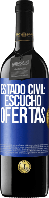 39,95 € Envío gratis | Vino Tinto Edición RED MBE Reserva Estado civil: escucho ofertas Etiqueta Azul. Etiqueta personalizable Reserva 12 Meses Cosecha 2015 Tempranillo