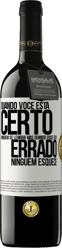 39,95 € Envio grátis | Vinho tinto Edição RED MBE Reserva Quando você está certo, ninguém se lembra, mas quando você está errado, ninguém esquece Etiqueta Branca. Etiqueta personalizável Reserva 12 Meses Colheita 2015 Tempranillo