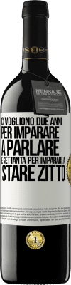 39,95 € Spedizione Gratuita | Vino rosso Edizione RED MBE Riserva Ci vogliono due anni per imparare a parlare e settanta per imparare a stare zitto Etichetta Bianca. Etichetta personalizzabile Riserva 12 Mesi Raccogliere 2015 Tempranillo