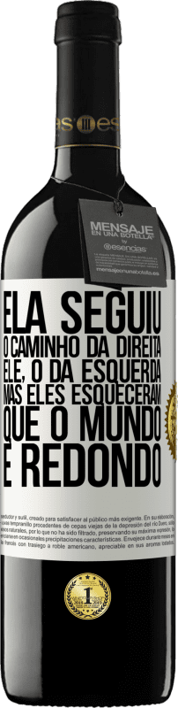 39,95 € Envio grátis | Vinho tinto Edição RED MBE Reserva Ela seguiu o caminho da direita, ele, o da esquerda. Mas eles esqueceram que o mundo é redondo Etiqueta Branca. Etiqueta personalizável Reserva 12 Meses Colheita 2015 Tempranillo