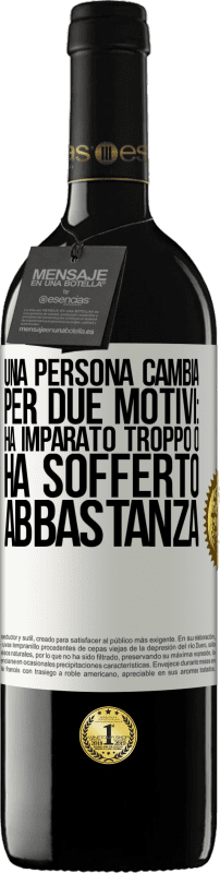 39,95 € Spedizione Gratuita | Vino rosso Edizione RED MBE Riserva Una persona cambia per due motivi: ha imparato troppo o ha sofferto abbastanza Etichetta Bianca. Etichetta personalizzabile Riserva 12 Mesi Raccogliere 2015 Tempranillo