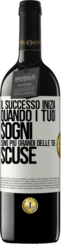 39,95 € Spedizione Gratuita | Vino rosso Edizione RED MBE Riserva Il successo inizia quando i tuoi sogni sono più grandi delle tue scuse Etichetta Bianca. Etichetta personalizzabile Riserva 12 Mesi Raccogliere 2015 Tempranillo