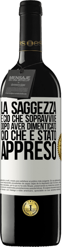 39,95 € Spedizione Gratuita | Vino rosso Edizione RED MBE Riserva La saggezza è ciò che sopravvive dopo aver dimenticato ciò che è stato appreso Etichetta Bianca. Etichetta personalizzabile Riserva 12 Mesi Raccogliere 2015 Tempranillo