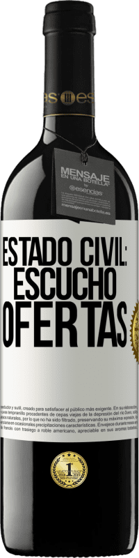 39,95 € Envío gratis | Vino Tinto Edición RED MBE Reserva Estado civil: escucho ofertas Etiqueta Blanca. Etiqueta personalizable Reserva 12 Meses Cosecha 2014 Tempranillo