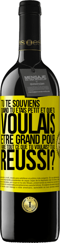 39,95 € Envoi gratuit | Vin rouge Édition RED MBE Réserve Tu te souviens quand tu étais petit et que tu voulais être grand pour faire tout ce que tu voulais? Tu as réussi? Étiquette Jaune. Étiquette personnalisable Réserve 12 Mois Récolte 2016 Tempranillo