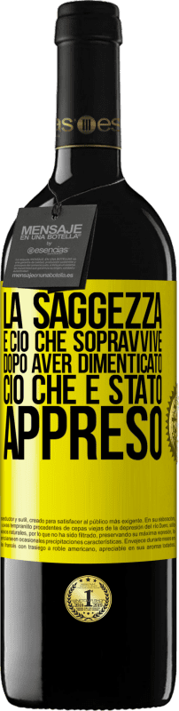 39,95 € Spedizione Gratuita | Vino rosso Edizione RED MBE Riserva La saggezza è ciò che sopravvive dopo aver dimenticato ciò che è stato appreso Etichetta Gialla. Etichetta personalizzabile Riserva 12 Mesi Raccogliere 2015 Tempranillo