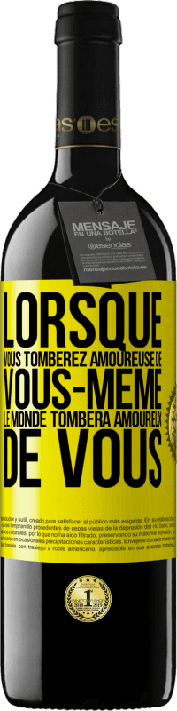 39,95 € Envoi gratuit | Vin rouge Édition RED MBE Réserve Lorsque vous tomberez amoureuse de vous-même le monde tombera amoureux de vous Étiquette Jaune. Étiquette personnalisable Réserve 12 Mois Récolte 2015 Tempranillo