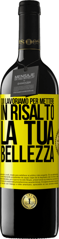 39,95 € Spedizione Gratuita | Vino rosso Edizione RED MBE Riserva Qui lavoriamo per mettere in risalto la tua bellezza Etichetta Gialla. Etichetta personalizzabile Riserva 12 Mesi Raccogliere 2014 Tempranillo