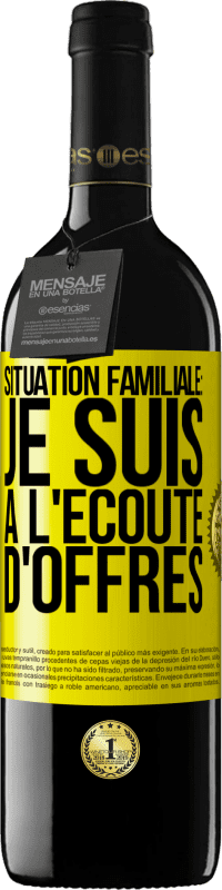 39,95 € Envoi gratuit | Vin rouge Édition RED MBE Réserve Situation familiale: je suis à l'écoute d'offres Étiquette Jaune. Étiquette personnalisable Réserve 12 Mois Récolte 2014 Tempranillo