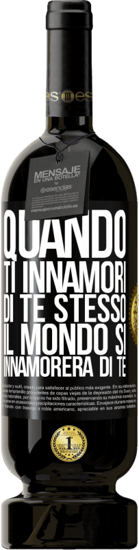 49,95 € Spedizione Gratuita | Vino rosso Edizione Premium MBS® Riserva Quando ti innamori di te stesso, il mondo si innamorerà di te Etichetta Nera. Etichetta personalizzabile Riserva 12 Mesi Raccogliere 2015 Tempranillo