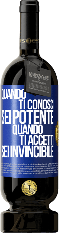 49,95 € Spedizione Gratuita | Vino rosso Edizione Premium MBS® Riserva Quando ti conosci, sei potente. Quando ti accetti, sei invincibile Etichetta Blu. Etichetta personalizzabile Riserva 12 Mesi Raccogliere 2015 Tempranillo