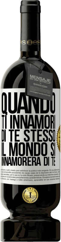 49,95 € Spedizione Gratuita | Vino rosso Edizione Premium MBS® Riserva Quando ti innamori di te stesso, il mondo si innamorerà di te Etichetta Bianca. Etichetta personalizzabile Riserva 12 Mesi Raccogliere 2015 Tempranillo