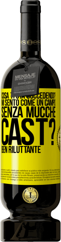 49,95 € Spedizione Gratuita | Vino rosso Edizione Premium MBS® Riserva Cosa ti sta succedendo? Mi sento come un campo senza mucche. Cast? Ben riluttante Etichetta Gialla. Etichetta personalizzabile Riserva 12 Mesi Raccogliere 2014 Tempranillo