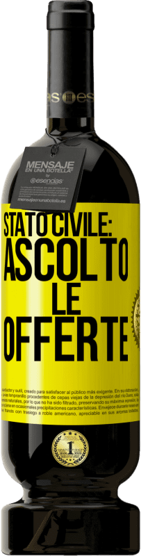 49,95 € Spedizione Gratuita | Vino rosso Edizione Premium MBS® Riserva Stato civile: ascolto le offerte Etichetta Gialla. Etichetta personalizzabile Riserva 12 Mesi Raccogliere 2016 Tempranillo
