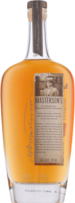 82,95 € Envio grátis | Whisky Blended Mastersons Rye, Straight Canadá 10 Anos 70 cl