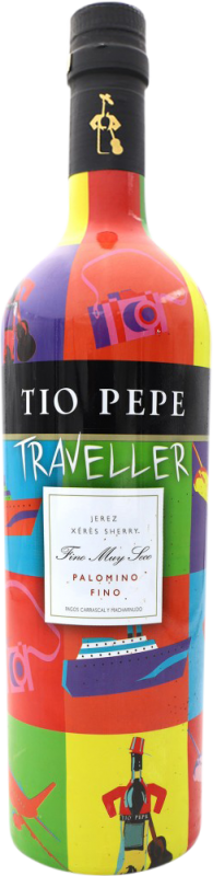 29,95 € 免费送货 | 红葡萄酒 González Byass Tio Pepe Traveller 限量版 D.O. Jerez-Xérès-Sherry 安达卢西亚 西班牙 Palomino Fino 1 L