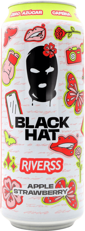 1,95 € Kostenloser Versand | Energydrink Black Hat Riverss Gemeinschaft von Madrid Spanien Medium-Dose 50 cl Strawberry — Erdbeere, Apple — Apfel