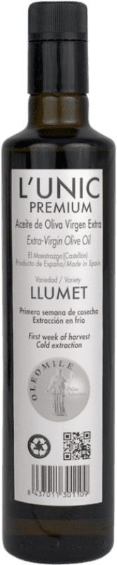 13,95 € Envío gratis | Aceite de Oliva Oleomile L'Unic Llumet AOVE Virgen Extra España Botella Medium 50 cl