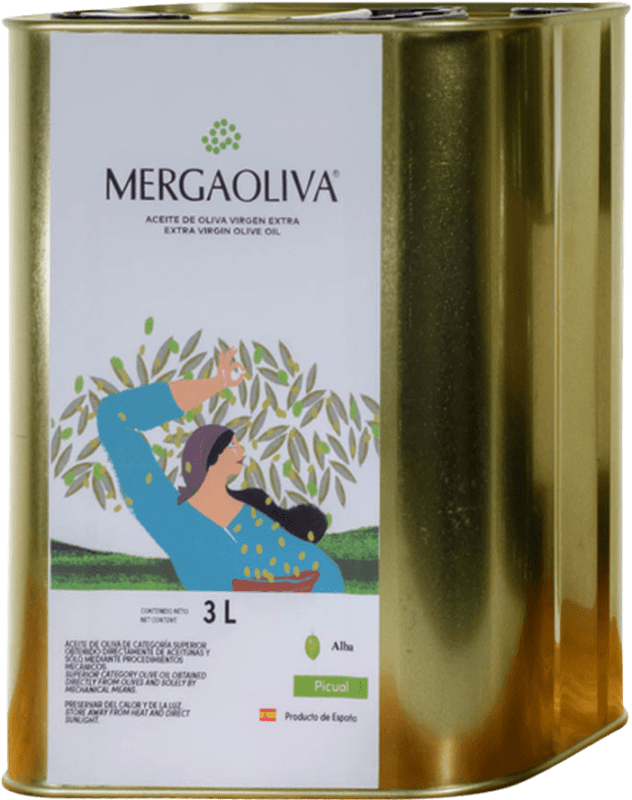 75,95 € 免费送货 | 橄榄油 Mergaoliva Alba EVOO 特级初榨 Jaén 西班牙 Picual — 皮夸尔 Eco — 生态 有机 天然 特殊罐 3 L