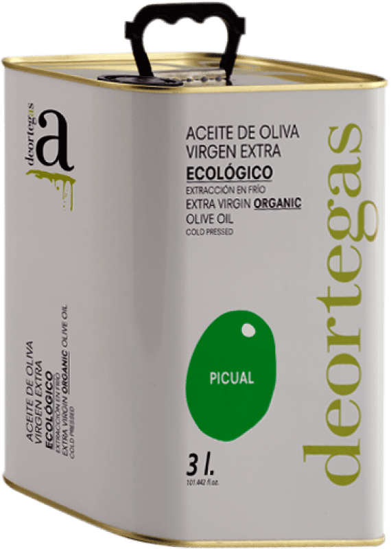 56,95 € 免费送货 | 橄榄油 Deortegas EVOO 特级初榨 穆尔西亚地区 西班牙 Picual — 皮夸尔 Eco — 生态 有机 天然 特殊罐 3 L