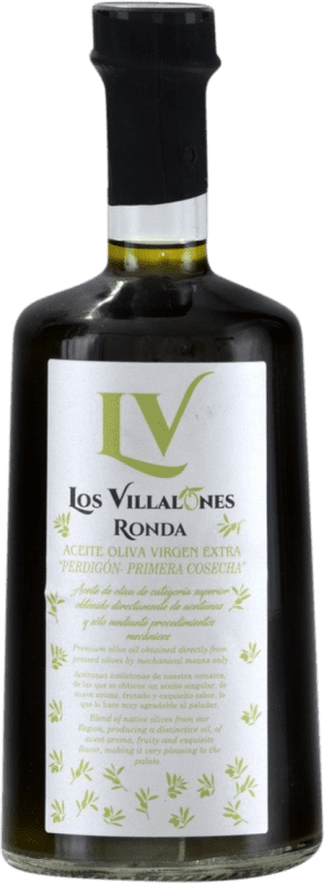 18,95 € Envío gratis | Aceite de Oliva Los Villalones Perdigón AOVE Virgen Extra Málaga España Hojiblanca Botella Medium 50 cl