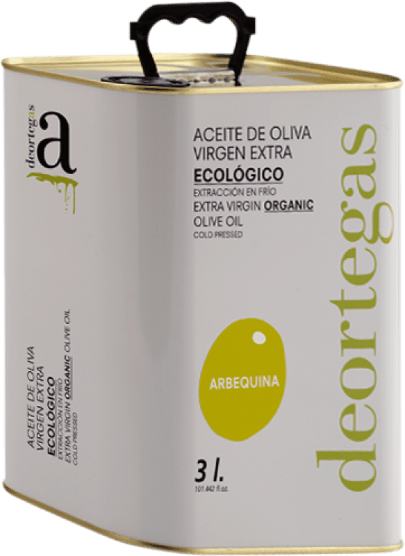56,95 € 免费送货 | 橄榄油 Deortegas EVOO 特级初榨 穆尔西亚地区 西班牙 Arbequina — 阿贝基纳 Eco — 生态 有机 天然 特殊罐 3 L