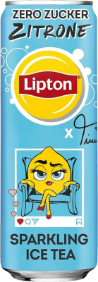 17,95 € Envio grátis | Caixa de 24 unidades Refrescos e Mixers Lipton Zitrone Ice Tea Sparkling Zero Alemanha Lata 33 cl