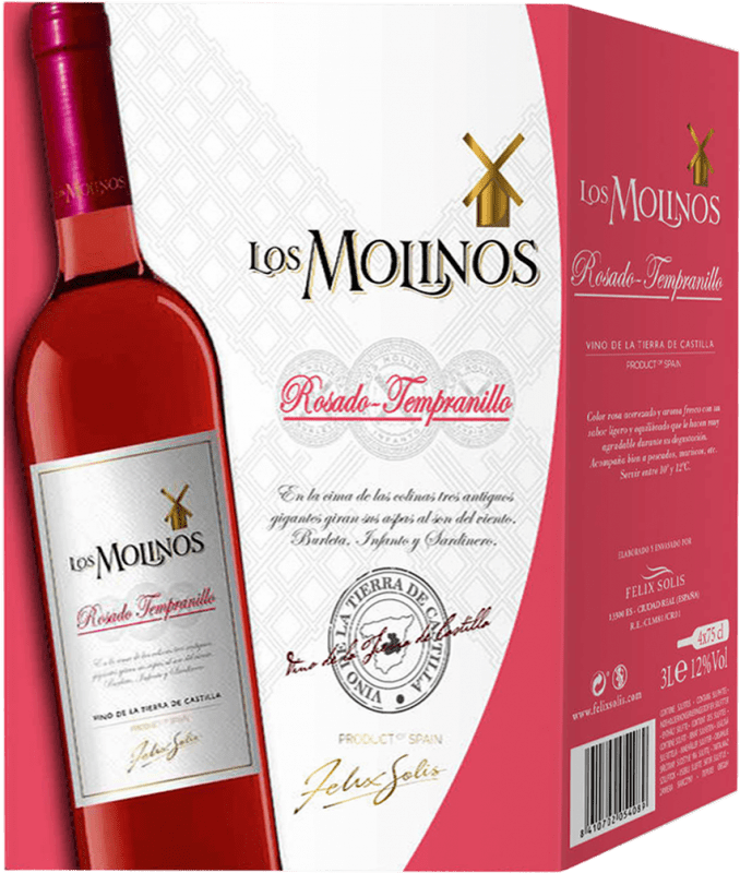 17,95 € Kostenloser Versand | Rosé-Wein Félix Solís Los Molinos Trocken D.O. Valdepeñas Spanien Tempranillo Bag in Box 3 L