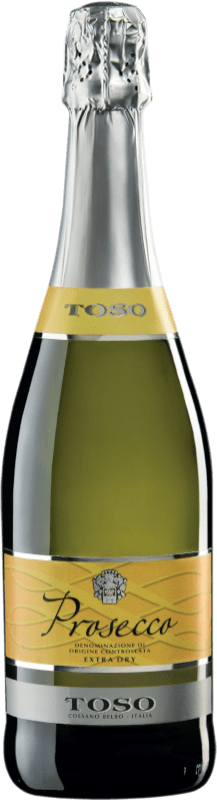 14,95 € 送料無料 | 白のスパークリングワイン Toso Extra Seco — スーパードライ D.O.C. Prosecco ベネト イタリア Chardonnay — シャルドネ, Verdicchio — ヴェルディッキオ, Glera — グレラ, Bianchetta — ビアンケッタ, Pinot Meunier — ピノ・ムニエ, Perera — ペレラ ボトル 75 cl