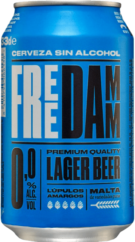 24,95 € Envío gratis | Caja de 24 unidades Cerveza Estrella Damm Free Lager Cataluña España Lata 33 cl 0.0 Cero Cero Sin Alcohol