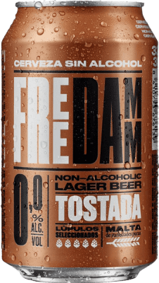 24,95 € Envio grátis | Caixa de 24 unidades Cerveja Estrella Damm Free Tostada Catalunha Espanha Lata 33 cl Sem Álcool