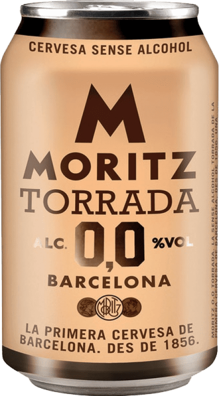 27,95 € Kostenloser Versand | 24 Einheiten Box Bier Moritz Tostada — Dunkel Spanien Dose 33 cl 0.0 Null Null Alkoholfrei