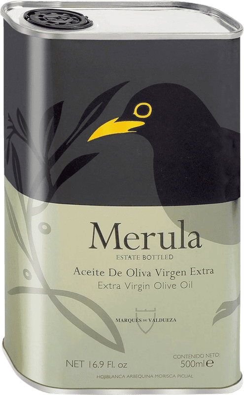 12,95 € Envío gratis | Aceite de Oliva Marqués de Valdueza Merula AOVE Virgen Extra Extremadura España Lata 50 cl