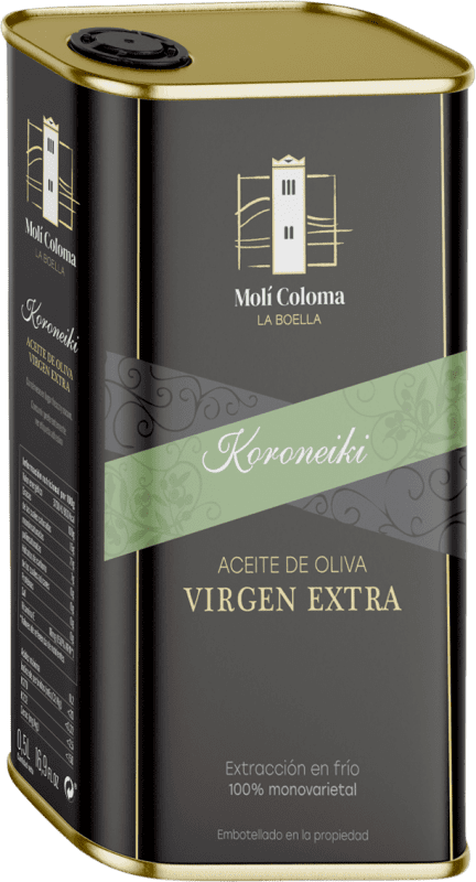 18,95 € Envio grátis | Azeite de Oliva Finca Molí Coloma La Boella Catalunha Espanha Koroneiki Lata 50 cl