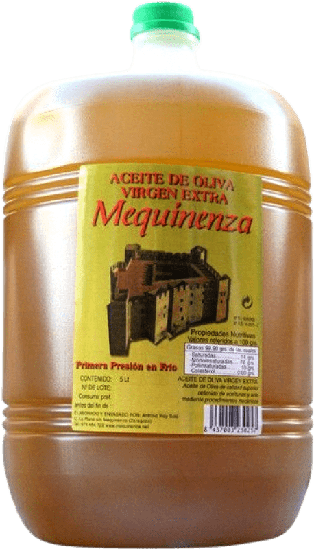 82,95 € Envío gratis | Aceite de Oliva Antonio Rey Solé Mequinenza AOVE Virgen Extra D.O. Terra Alta Aragón España Garrafa 5 L PET