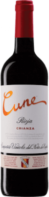 12,95 € 免费送货 | 红酒 Norte de España - CVNE Cune Tapón de Rosca 岁 D.O.Ca. Rioja 拉里奥哈 西班牙 Tempranillo, Mazuelo, Grenache Tintorera 瓶子 75 cl