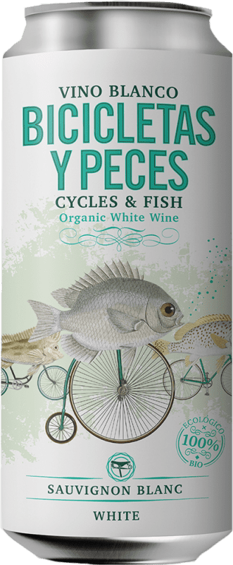 103,95 € Free Shipping | 24 units box White Wine Family Owned Bicicletas y Peces Spain Sauvignon Eco — Organic Can 25 cl