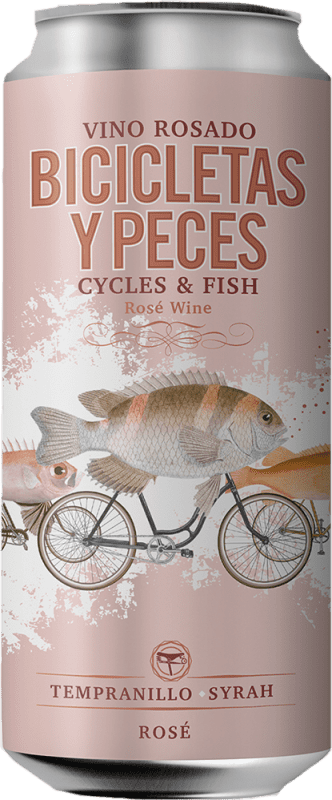 103,95 € Envoi gratuit | Boîte de 24 unités Vin Rosé Family Owned Bicicletas y Peces D.O. Somontano Espagne Tempranillo, Syrah Canette 25 cl