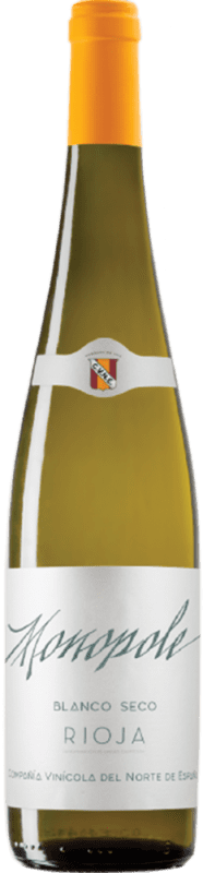 86,95 € Envio grátis | Caixa de 24 unidades Vinho Branco Norte de España - CVNE Seco Monopole D.O.Ca. Rioja La Rioja Espanha Viura Garrafinha 20 cl