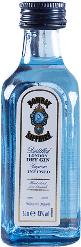 45,95 € Spedizione Gratuita | Scatola da 10 unità Genever Gin Bombay Sapphire Regno Unito Bottiglietta Mignon 5 cl