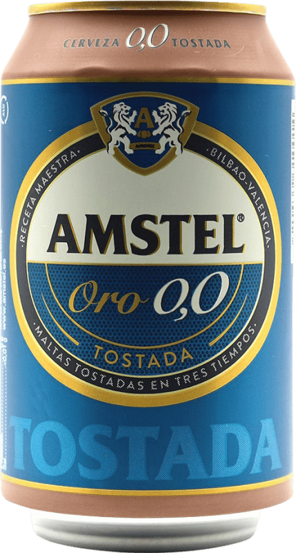 0,95 € 免费送货 | 啤酒 Amstel Oro — 金色版, Tostada — 琥珀色啤酒 荷兰 罐 33 cl 0.0 零点零 不含酒精
