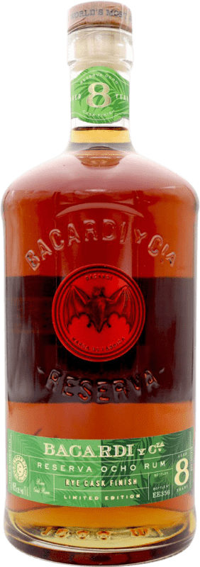 67,95 € Kostenloser Versand | Rum Bacardí Cask Finish Fassreifung, Rye Reserve Puerto Rico 8 Jahre Flasche 1 L