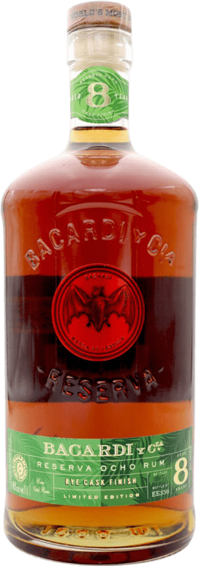 67,95 € Envio grátis | Rum Bacardí Rye Cask Finish Reserva Porto Rico 8 Anos Garrafa 1 L