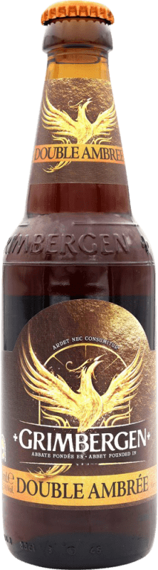 3,95 € Envío gratis | Cerveza Grimbergen Ambrée — Ámbar, Double Malt — Doble Malta Bélgica Botellín Tercio 33 cl