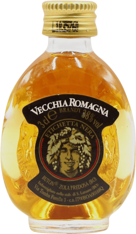 2,95 € Envío gratis | Brandy Vecchia Romagna Etiqueta Negra Italia Botellín Miniatura 4 cl