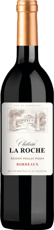 12,95 € Envío gratis | Vino Tinto Château La Roche. Roustaing VV Vieilles Vignes — Viñas Viejas Reserva A.O.C. Bordeaux Burdeos Francia Merlot, Cabernet Sauvignon, Cabernet Franc Botella 75 cl