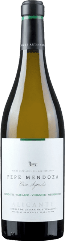 16,95 € Envío gratis | Vino blanco Pepe Mendoza Blanco D.O. Alicante España Viognier, Moscatel de Alejandría, Macabeo, Merseguera Botella 75 cl