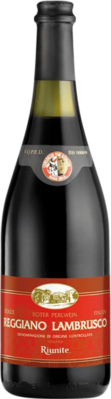 7,95 € Бесплатная доставка | Красное вино Riunite Reggiano Dulce — Сладкое I.G.T. Emilia Romagna Эмилия-Романья Италия Lambrusco — Ламбруско Бутылка 75 cl