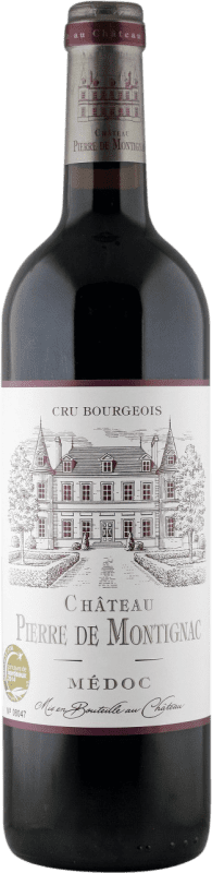 25,95 € Бесплатная доставка | Белое вино Château Pierre de Montignac Cru Bourgeois A.O.C. Médoc Бордо Франция Merlot — Мерло, Cabernet Sauvignon — Каберне Совиньон, Cabernet Franc — Каберне Фран, Petit Verdot Бутылка 75 cl Без алкоголя